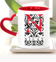 BK Gift Kişiye Özel N Harfi Kırmızı Kalpli Kupa Bardak Model 2
