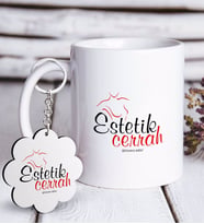 BK Gift Kişiye Özel Mesleki Estetik Cerrah Beyaz Kupa ve Anahtarlık Hediye Seti (Model 1)