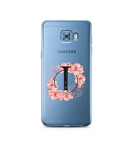 Pembe Çiçekli Harf Tasarım Süper Şeffaf Silikon Telefon Kılıfı Samsung C5 Pro   