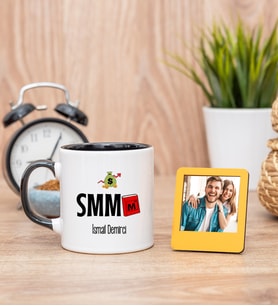 Mali Müşavir Siyah Kupa Bardak ve Sarı Mini Fotoğraf Çerçevesi