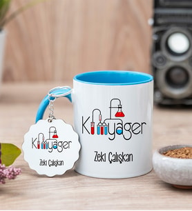 Kimyager Mavi Kupa Bardak Ve Anahtarlık Set