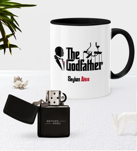 BK Gift Kişiye Özel The Godfather Siyah Kupa Bardak Benzinli Metal Çakmak Seti (Model 1)
