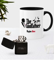 BK Gift Kişiye Özel The Godfather Siyah Kupa Bardak Benzinli Metal Çakmak Seti (Model 1)
