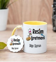Resim Öğretmeni Sarı Kupa Bardak Ve Anahtarlık Set
