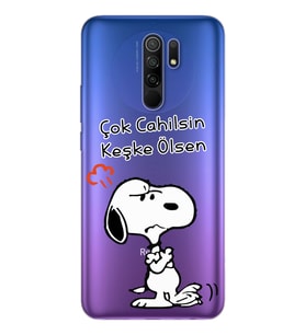 Snoopy Tasarımlı Süper Şeffaf Silikon Telefon Kılıfı Xiomai Redmi 9