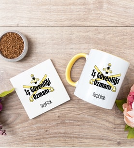 İş Güvenliği Uzmanı Sarı Kupa Bardak Ve Bardak Altlığı Seti