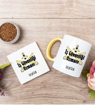 İş Güvenliği Uzmanı Sarı Kupa Bardak Ve Bardak Altlığı Seti