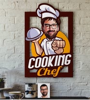 BK Gift Kişiye Özel Bay Chef Karikatürlü 3D Ahşap Tablo-15