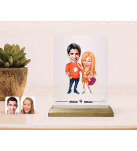 BK Gift Kişiye Özel Sevgililer Karikatürlü Çerçeve-54 (Beyaz)
