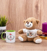 Sevgiliye Hediye İsim ve Kalpli Yeşil Kupa Bardak ve Peluş Ayıcık