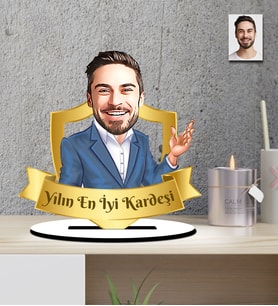 Kişiye Özel Yılın En İyi Kardeşi Karikatür Ahşap Biblo