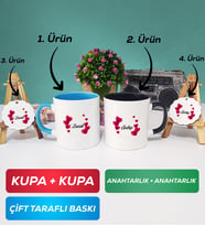 İkili Mavi Siyah İsme Özel Sevgililer Günü Hediyesi Kupa Bardak Anahtarlık