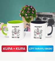 İkili Kişiye Özel Sevgililer Günü Hediyesi Kupa Bardak Yeşil Siyah
