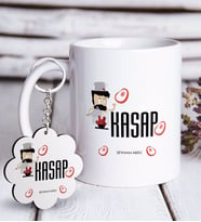 BK Gift Kişiye Özel Mesleki Kasap Beyaz Kupa ve Anahtarlık Hediye Seti (Model 1)