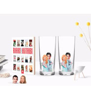 BK Gift Kişiye Özel Renkli Baskılı Sevgililer Karikatürlü İkili Rakı Bardağı ve Rakı Cep Kitabı Hediye Seti-87 (Model 1)