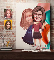BK Gift Kişiye Özel Kız Kardeşler Karikatürlü Kanvas Tablo 50x70cm-6