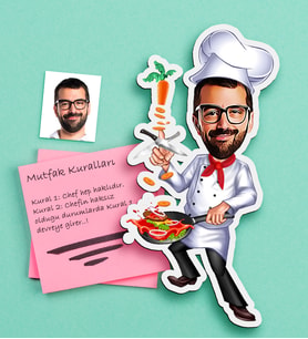 BK Gift Kişiye Özel Bay Chef Karikatürlü Ahşap Magnet-1 (Çok Renkli)