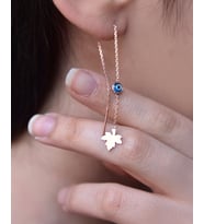 Papatya Silver 925 Ayar Gümüş Rose Kaplama Cam Göz Çınar Yaprağı Zincir Küpe Çift
