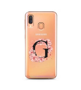 Pembe Çiçekli Harf Tasarım Süper Şeffaf Silikon Telefon Kılıfı Samsung A40 G-Har