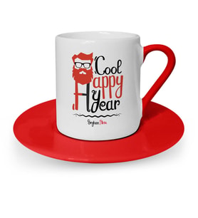 BK Gift Kişiye Özel Noel Baba Mutlu Yıllar Kırmızı Türk Kahvesi Fincanı  4