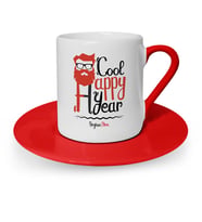 BK Gift Kişiye Özel Noel Baba Mutlu Yıllar Kırmızı Türk Kahvesi Fincanı  4
