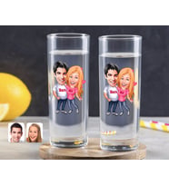 BK Gift Kişiye Özel Renkli Baskılı Sevgililer Karikatürlü İkili Vodka Bardağı-5 (Beyaz)