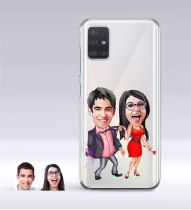 BK Gift Kişiye Özel Sevgililer Karikatürlü Samsung Galaxy A51 İnce Şeffaf Silikon Telefon Kapağı-4 (Beyaz)