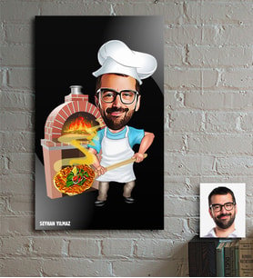 BK Gift Kişiye Özel Bay Kebapçı Karikatür Ahşap Tablo - 1
