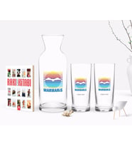 BK Gift Kişiye Özel Renkli Baskılı Marmaris Tasarımlı Turistik İkili Rakı Bardağı Karaf ve Cep Kitabı Hediye Seti-1 (Model 1)