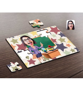 BK Gift Kişiye Özel Kadın Öğretmen Karikatürlü Ahşap Puzzle-1