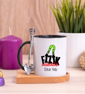 Fizik Mühendisi Ahşap Altlıklı Siyah Kupa Bardak