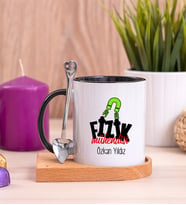 Fizik Mühendisi Ahşap Altlıklı Siyah Kupa Bardak