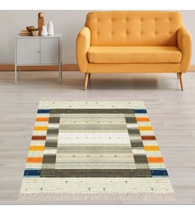 Kilim Desenli Etnik Dijital Baskı Yıkanabilir Kaymaz Taban Modern Salon Halı ve Yolluk (Bej)