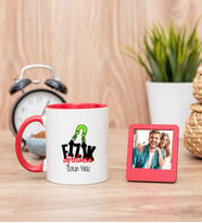 Fizik Öğretmeni Kırmızı Kupa Bardak ve Kırmızı Mini Fotoğraf Çerçevesi