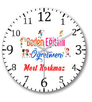 İsme Ve Kişiye Özel Beden Eğitimi Duvar Saati Bombeli Gercek Cam
