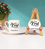 Babaya Hediye Kral Babam Babalar Günü Hediyesi Türk Kahvesi Fincanı ve Anahtarlık Seti