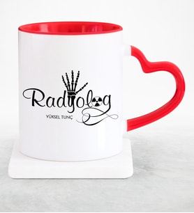 BK Gift Kişiye Özel Mesleki Radyolog Kırmızı Kalpli Kupa Bardak
