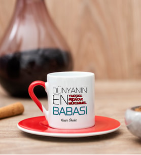 Dünyanın En İyi Babası Kırmızı Türk Kahvesi Fincanı