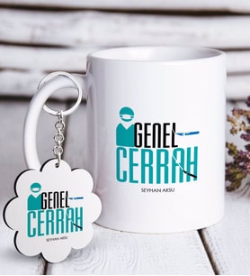 BK Gift Kişiye Özel Mesleki Genel Cerrah Beyaz Kupa ve Anahtarlık Hediye Seti-2 (Model 1)