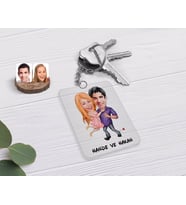 BK Gift Kişiye Özel Sevgililer Karikatürlü Şeffaf Pleksi Anahtarlık-3 (Beyaz)