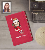 Kişiye Özel Yılbaşı Bayan Karikatürlü Kırmızı Defter Model-9