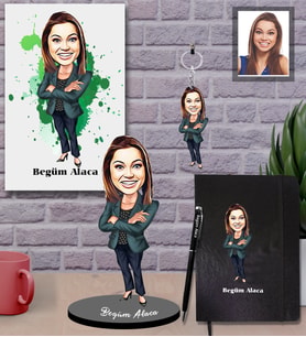 Kişiye Özel Öğretmen Karikatürlü 5 li Hediye Seti Bayan-16