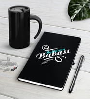 BK Gift Kişiye Özel Babaların Babası Siyah Defter Kalem Termos Mug Seti-1 (Model 1)