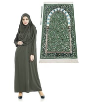 Haki Namaz Elbisesi - Ravza Motifli Seccade ve Tesbih - İbadet Seti