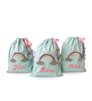 İsme Özel Nakışlı Bebek Kese Torba 3 'lü Set Mint
