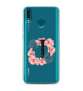Pembe Çiçekli Harf Tasarım Süper Şeffaf Silikon Telefon Kılıfı Huawei Y9 (2019) 