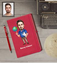 Kişiye Özel İş Adamı Karikatürlü  Kırmızı Defter Kalem Hediye Seti Bay-16