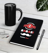 BK Gift Kişiye Özel Dünyanın 1 Numaralı Babası Siyah Defter Kalem Termos Mug Seti (Model 1)