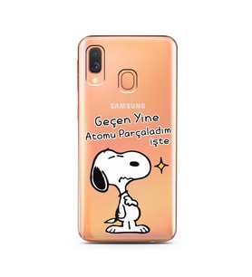 Snoopy Tasarımlı Süper Şeffaf Silikon Telefon Kılıfı Samsung A40