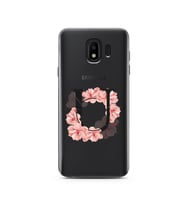 Pembe Çiçekli Harf Tasarım Süper Şeffaf Silikon Telefon Kılıfı Samsung J4 (2018)